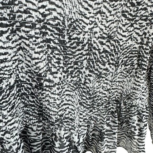 Nine West Black White Zebra Print Square Neck Smoked Lined Long Sleeve Blouse L - Picture 4 of 8